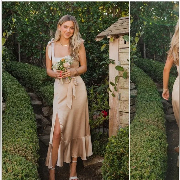 Show Me Your Mumu - Claire Midi Dress, Champagne Luxe Satin - Picture 3 of 3